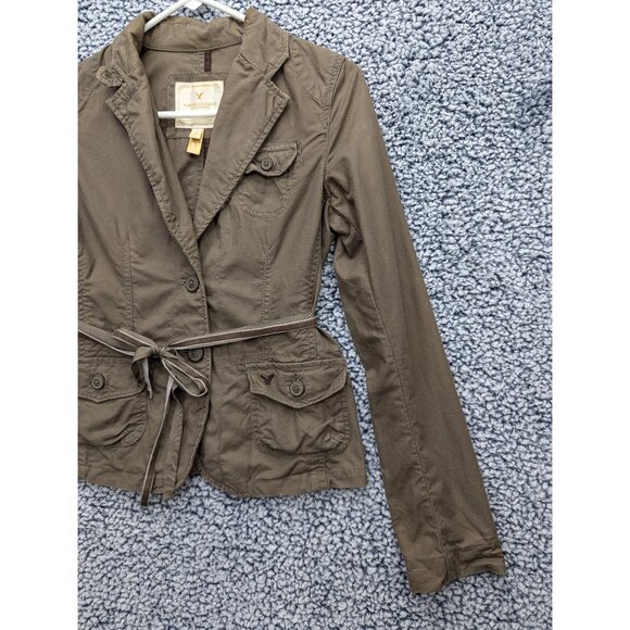 American Eagle Y2K Cargo Jacket Juniors S Velvet Tie Military Canvas Boho Brown - Picture 6 of 13